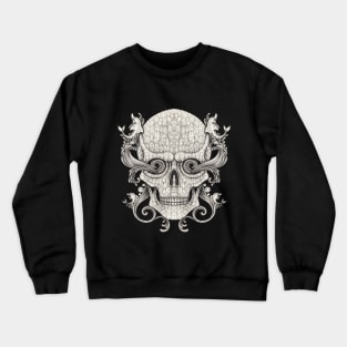 Surreal art vintage wave and dolphins moving on skull. Crewneck Sweatshirt